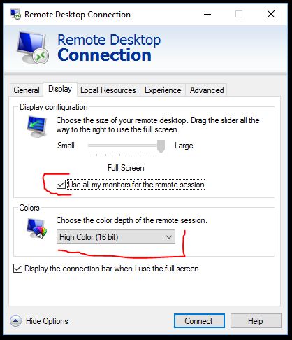 Use all my monitors for the remote session checkbox